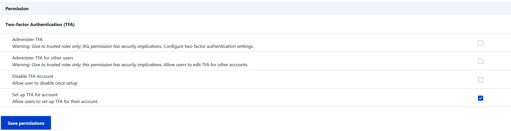2fa Permissions